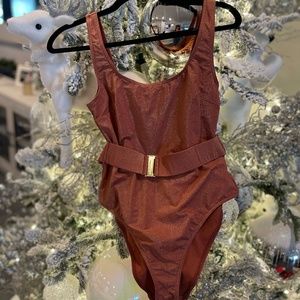 ZIMMERMAN ONE PIECE ROSE GOLD SWIM SUIT WITH BELT NEVER WORN